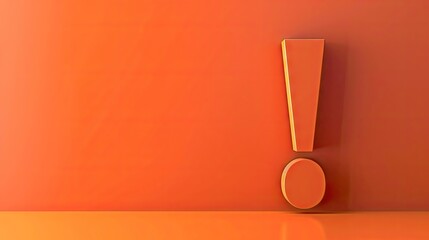 Danger Alert: A vivid 3D illustration of an exclamation mark against a bold orange wall. Ideal for conveying urgency and caution. - obrazy, fototapety, plakaty