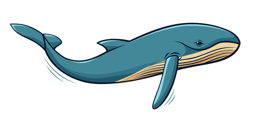 Big blue whale in cartoon retro style. Vector isolated illustration.