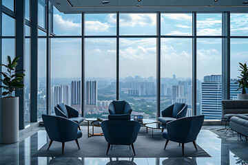  Elegant business lounge in a high-rise building, 