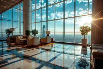 Elegant business lounge in a high-rise building, 