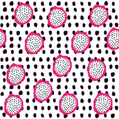 Exotic fruits pattern. Pitahaya  background. Tropical seamless pattern with  fruits. Exotic fruit backdrop for textile, digital paper, fabric, prints, decoration. 