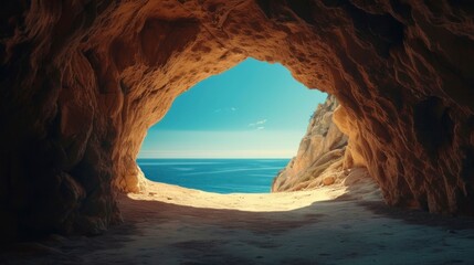 beautiful hidden cave with good lighting in front of the beach on a beautiful sunny day
