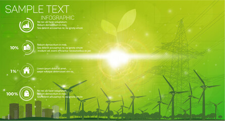 Electric wind turbines and electrical support, wires go to the city.