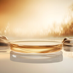 Ethereal Gold Podium in Clear Light Setting - obrazy, fototapety, plakaty