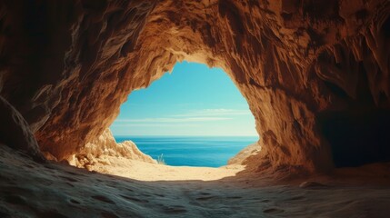 beautiful hidden cave with good lighting in front of the beach on a beautiful sunny day in high resolution and high quality hd