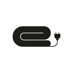 Electric blanket silhouette icon. Black simple illustration of textile device with electrical cord and plug. Vector isolated elements on white background - 728733733
