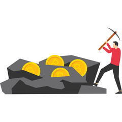 Miners are digging gold bitcoins. cryptocurrency miner illustration. mining cryptocurrencies.