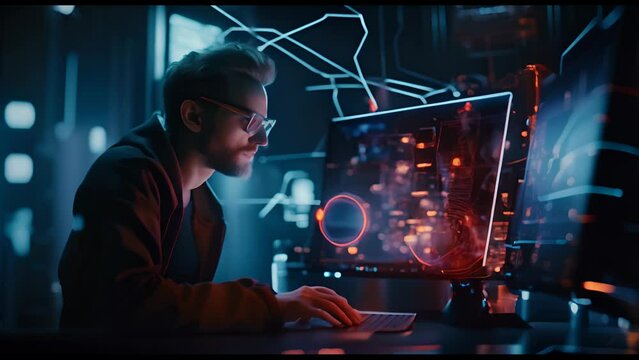 Internet fraud, darknet, data thieves, cybercrime concept. Vintage hacker attack on government server. Dangerous criminals coding virus programs.