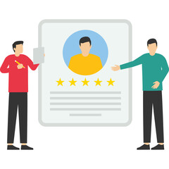 Customer Review Concept, Showing different people giving review rating, customer feedback about satisfaction. for landing page, ui, web, app, editorial, flyer and banner, Vector Illustration.