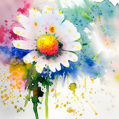 White daisies, in a colorful watercolor style. Generative AI
