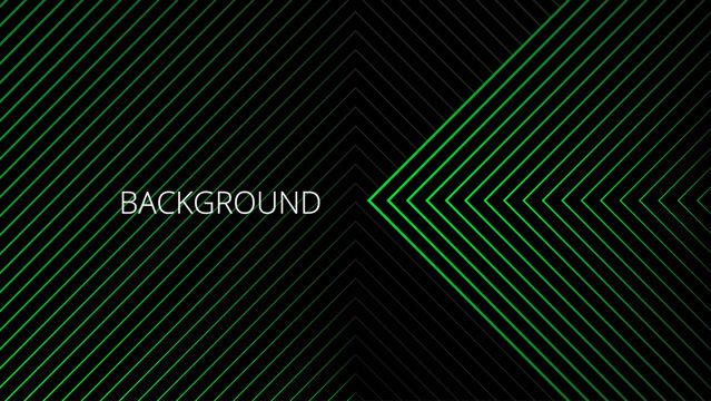 Black abstract background with green triangular pattern, modern geometric texture, diagonal rays and angles	