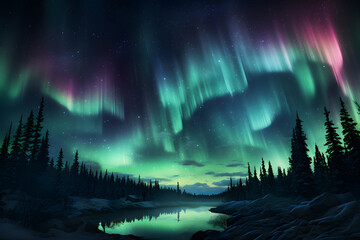 Fototapeta na wymiar Nighttime Magic Aurora Borealis Gracing the Landscape