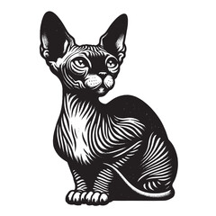 Sphynx cat. Black and white vector illustration. Sketch, line art. isolated object, logo, emblem, icon