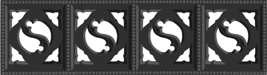 Gothic balustrade stylized drawing. Stone decorated wall illustration. Medieval ornamented railing; vector