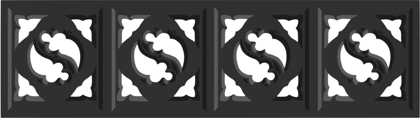 Gothic balustrade stylized drawing. Stone decorated wall illustration. Medieval ornamented railing; vector