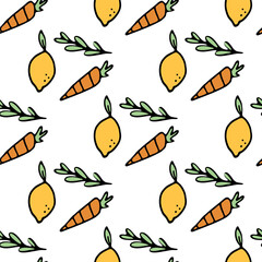 Seamless background with carrots and lemons
