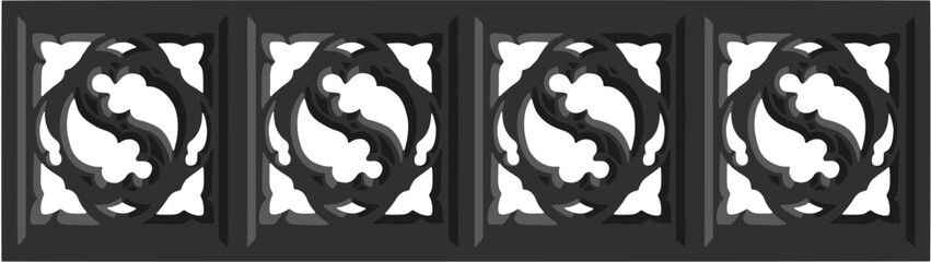 Gothic balustrade stylized drawing. Stone decorated wall illustration. Medieval ornamented railing; vector