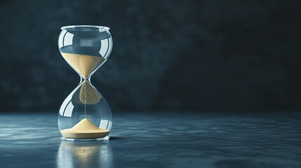 An elegant hourglass with flowing sand, set against a simple, neutral background providing ample copy space for text or design elements.