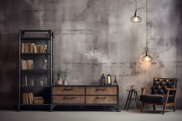 A modern industrial-themed wallpaper with concrete textures and urban elements, adding an edgy and contemporary vibe to the decor