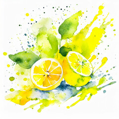 Cut lemons, in a colorful watercolor style. Generative AI
