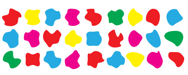 Random blotch, inkblot. Organic blob, blot. Speck shape. Splat, fleck graphic. Drop of liquid, fluid. Pebble, stone silhouette. Ink stain, mottle spot irregular shape. In eps 10.