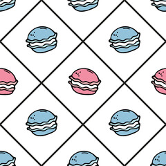 Vector colorful macaroons seamless pattern. Doodle cartoon vector
