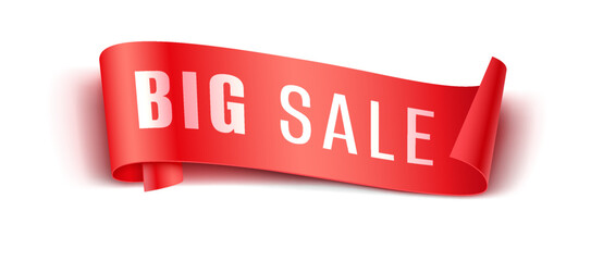 Big Sale ribbon tag realistic vector illustration. Red banner 3d models on white background.