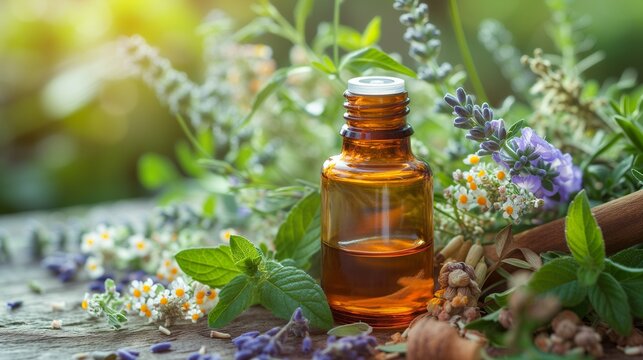 Natural homeopathic remedies for illness, including herbal supplements, essential oils, and organic ingredients, symbolizing a holistic approach to health and wellness.