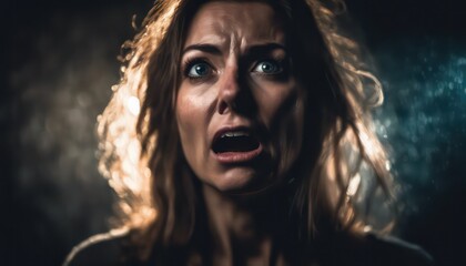 Woman in fear: intense emotion in dramatic lighting