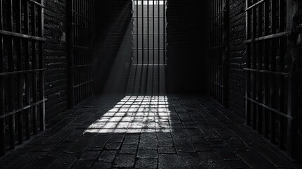 essence of confinement with a dark background, showcasing the stark reality inside prison walls.