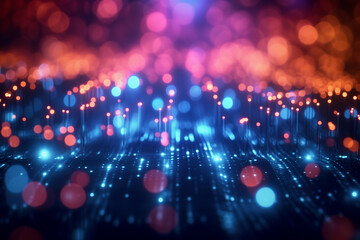 Red and blue fiber optics programming matrix digital numbers background with lots spots....