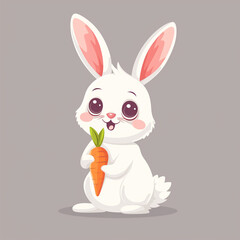 Obraz premium Sweet bunny holding a carrot, cute rabbit cartoon vector illustration