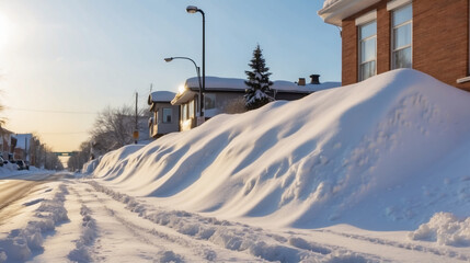 Large snowdrifts. Poorly cleaned roads. Winter snow collapse