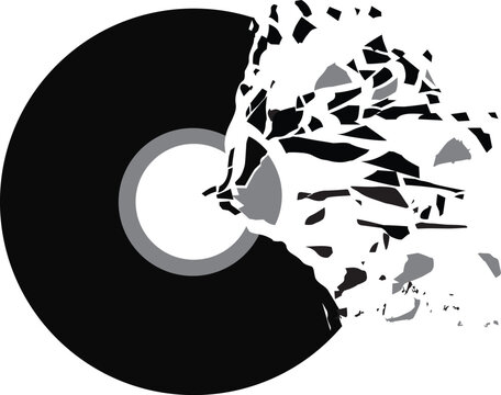 Vintage vinyl records broken and shattered into small pieces isolated vector illustration on transparent background