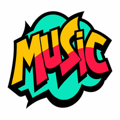 The word MUSIC in street art graffiti lettering vector image style on a white background.