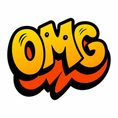 The word OMG in street art graffiti lettering vector image style on a white background.