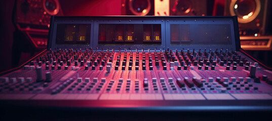 Professional Audio Mixing Console with Speakers in Studio