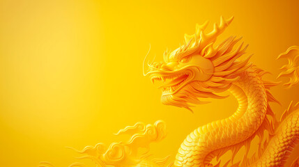 Chinese yellow dragon close up. Chinese Spring Festival concept. Free space for text, copy space.