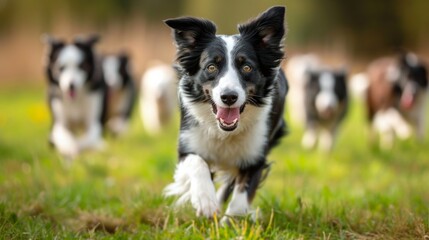 A Border Collie herding a group of friends, showcasing intelligence and agility