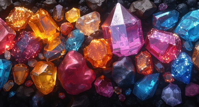 A gradient of colorful crystals transitioning from pink to blue tones created an abstract background. - Powered by Adobe