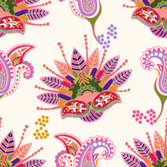 Floral Paisley seamless pattern. Indian wallpaper. Colorful decorative wallpaper. Design for textile, fabric, web, rug. Floral textile print - 728739565