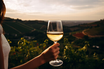 White Wine Toast with Scenic Vineyard View