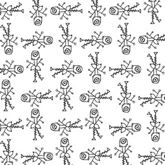 Fantasy female robot linear drawing motif pattern