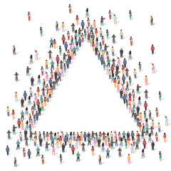 Large group of people forming triangle geometry shape frame