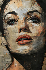 Newsprint Visage: Tabloid Art Style Face Made of Newspaper - Generative AI