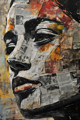 Fototapeta premium Newsprint Visage: Tabloid Art Style Face Made of Newspaper - Generative AI