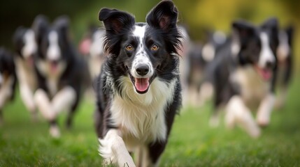 Fototapeta premium A Border Collie herding a group of friends, showcasing intelligence and agility