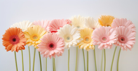 Beautiful gerbera daisies in pastel colors. Natural women's day concept