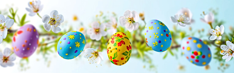 Easter Eggs Among Spring Blossoms.