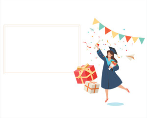 High school or college graduation. Graduation celebration party. Education and academics. Vector illustration of graduation celebrating with family and friends.